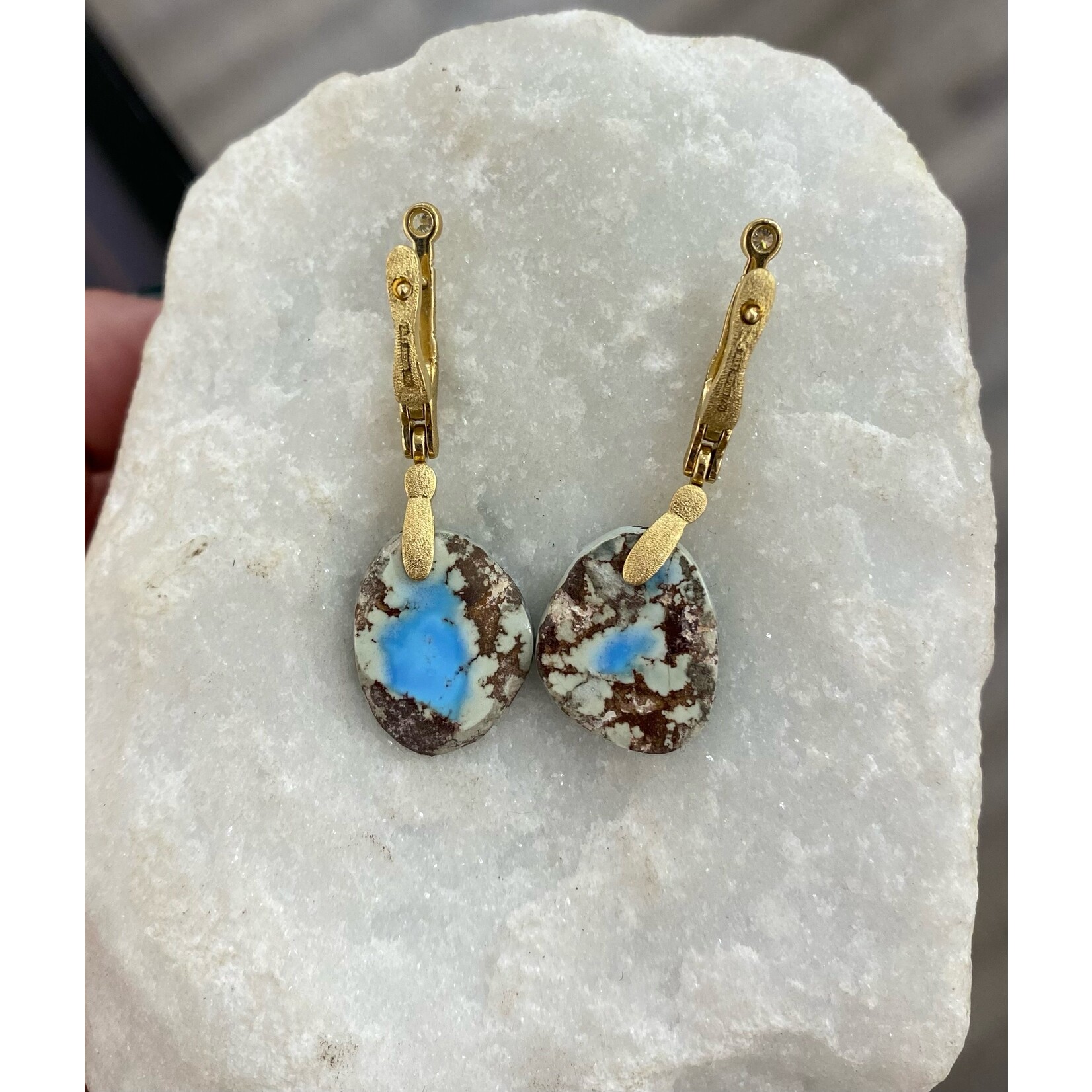 Alex Sepkus 18K Yellow Gold, Diamond & Kazakhstan Turquoise "Sticks and Stones" Earrings