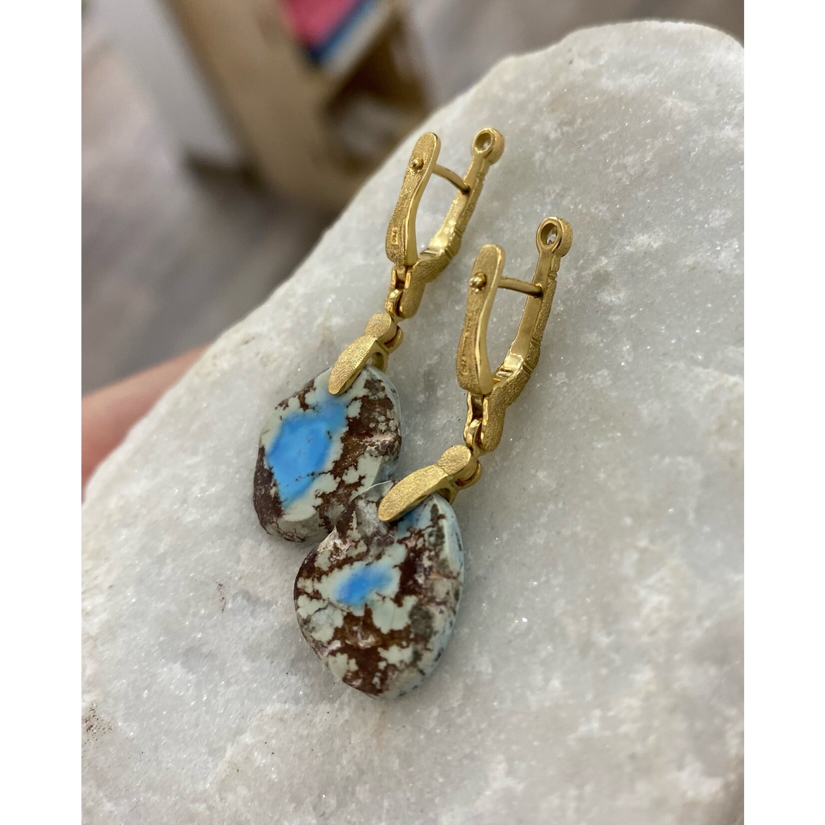 Alex Sepkus 18K Yellow Gold, Diamond & Kazakhstan Turquoise "Sticks and Stones" Earrings