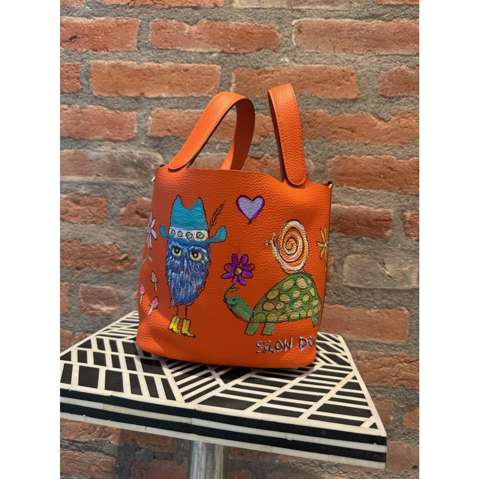 Kim Wyly "Orange Crush" Hand Painted Leather Bag