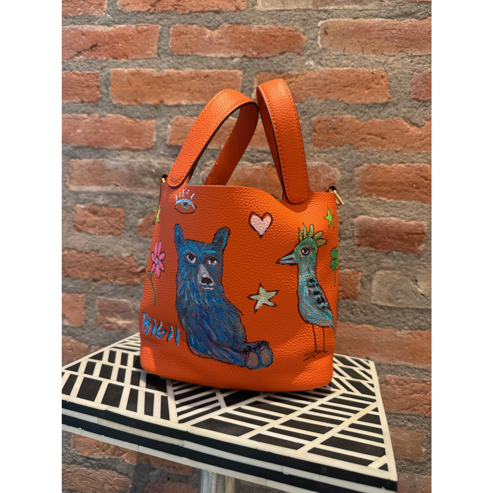 Kim Wyly "Orange Crush" Hand Painted Leather Bag