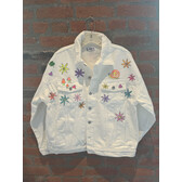 Hand Painted Oversized White Denim Jacket - Medium - Four One Nine