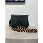 Green Embossed Leather Bag w/ Chevron Straps