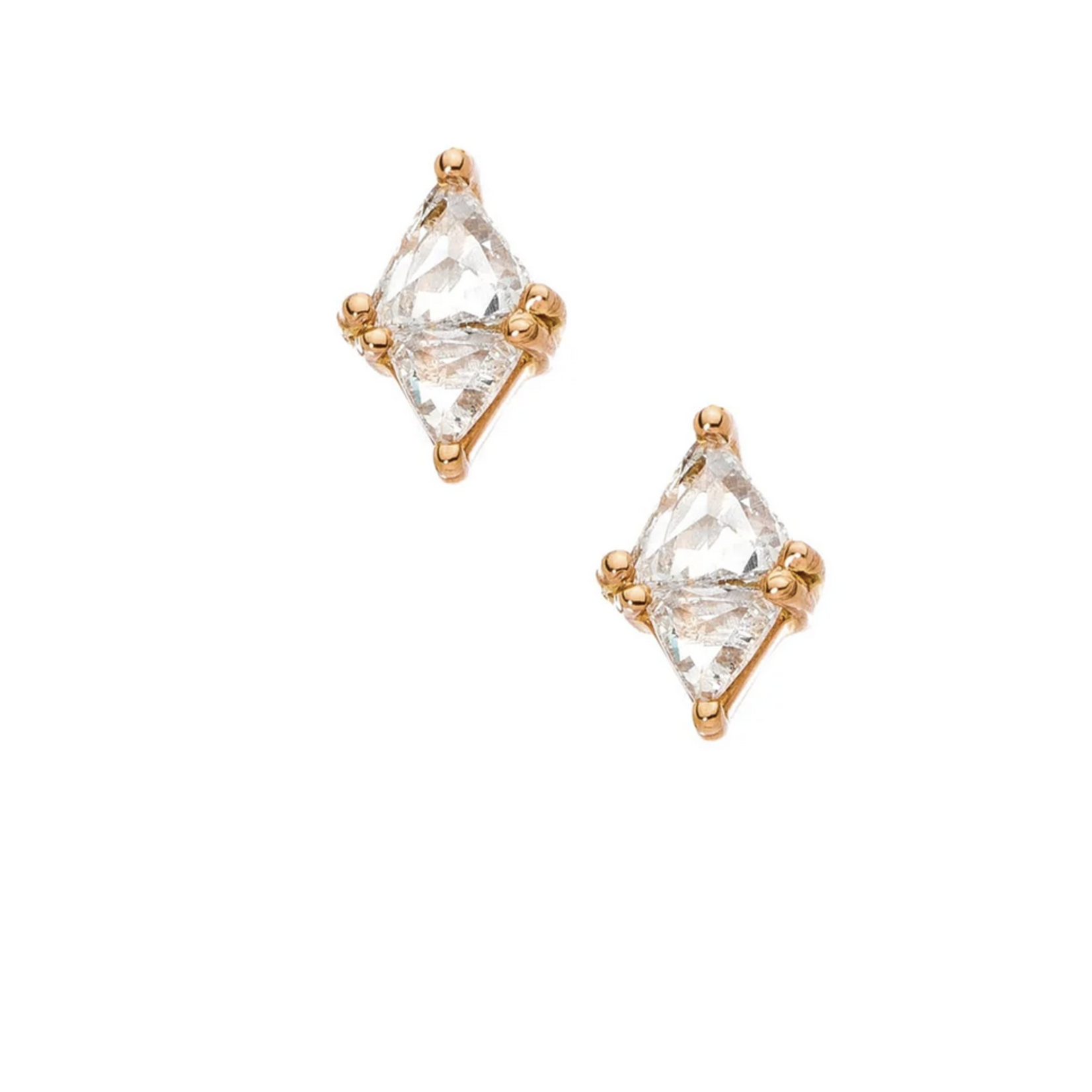 Sethi Couture Rose Gold Duet Trillion White Diamond Stud Earrings