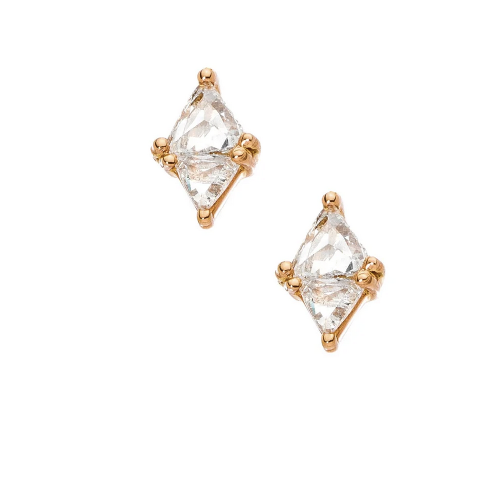 Sethi Couture Rose Gold Duet Trillion White Diamond Stud Earrings