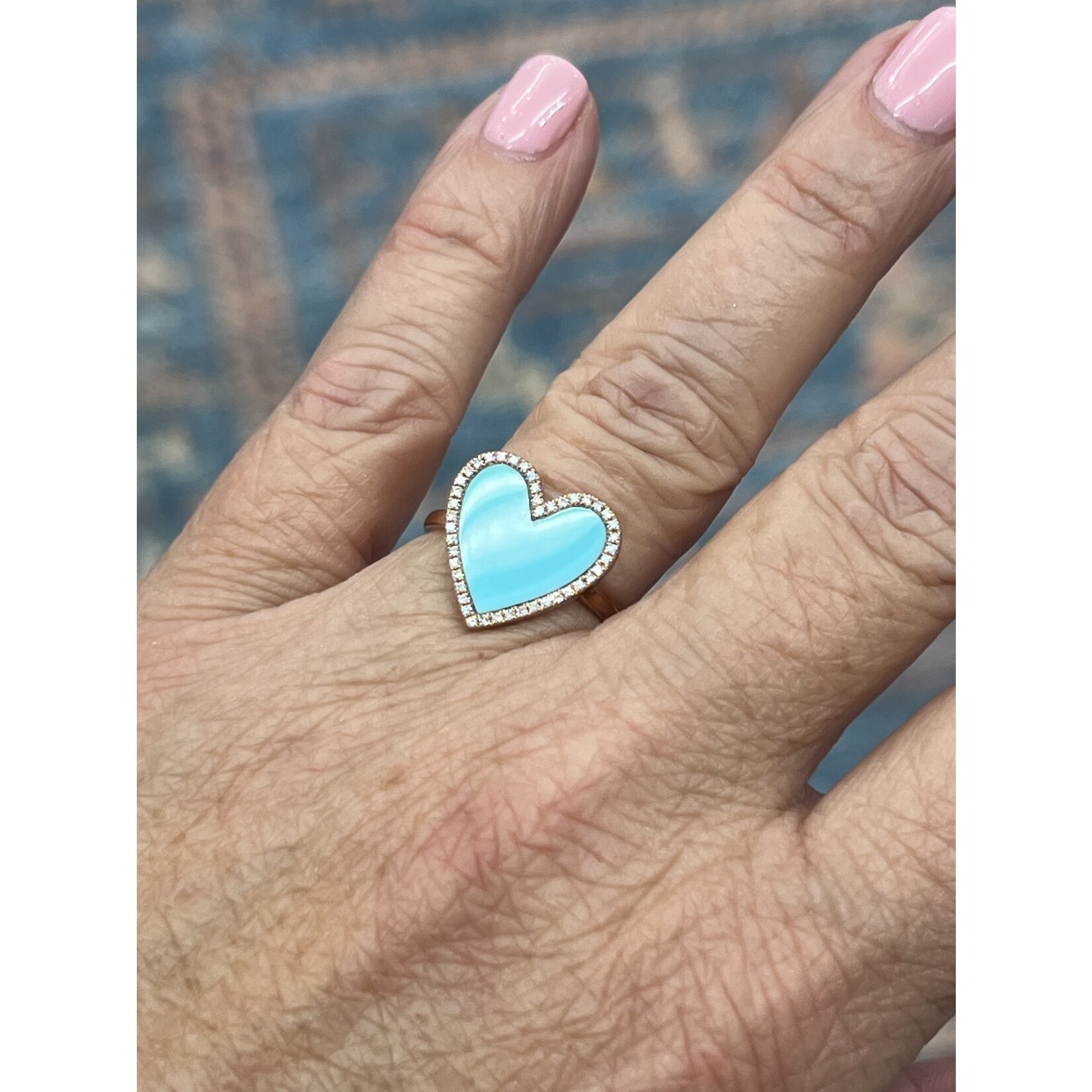 Andi Alyse Rose Gold, Turquoise, and Pave Diamond Heart Ring