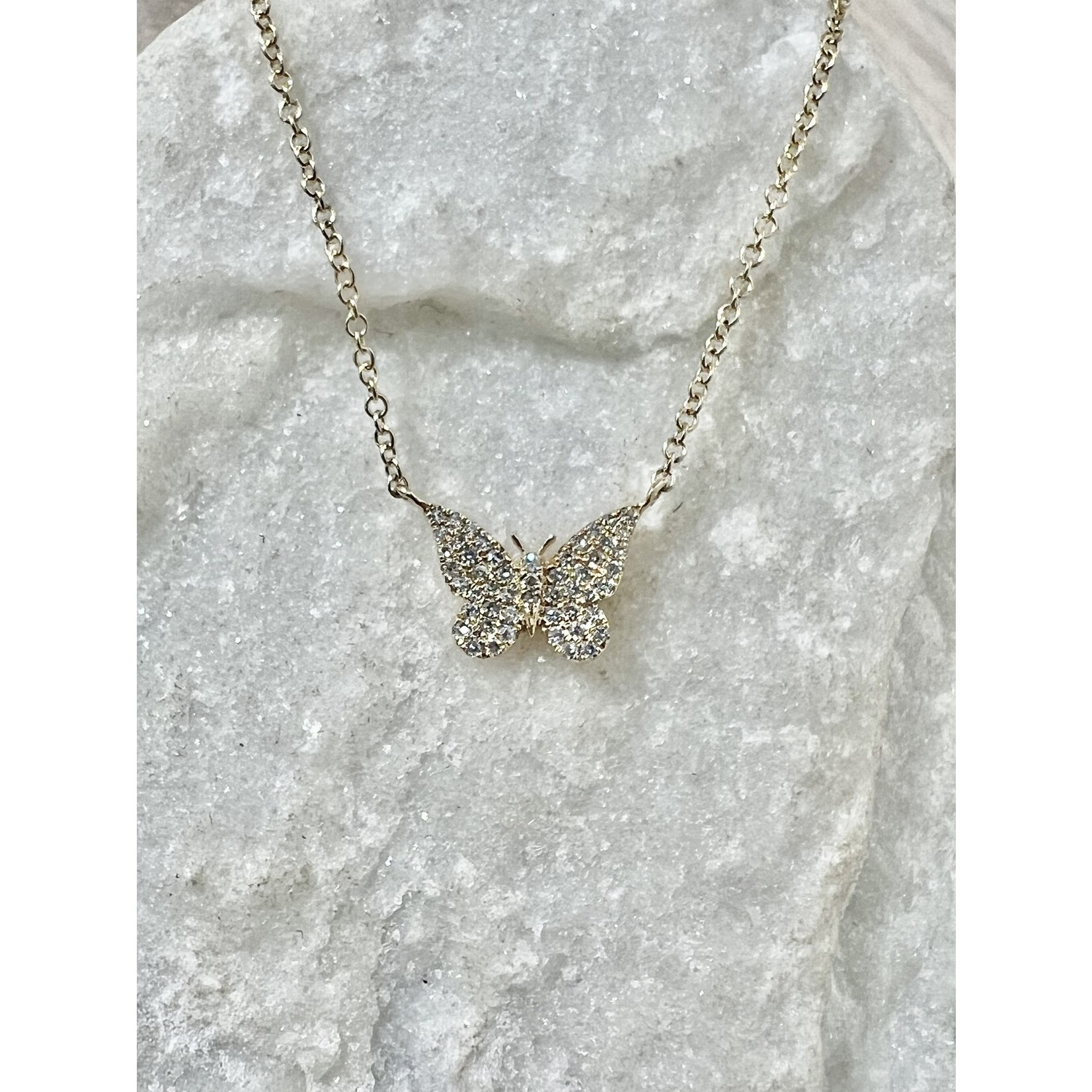 Andi Alyse Small Pave Diamond and 14k Yellow Gold Butterfly Necklace