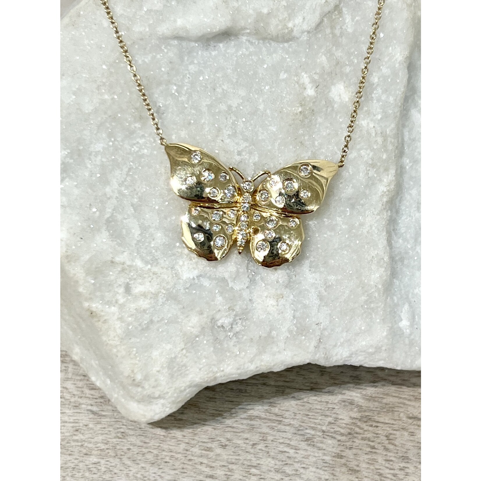 Andi Alyse Polished 14k Yellow Gold and Diamond Butterfly (.17ct) Necklace