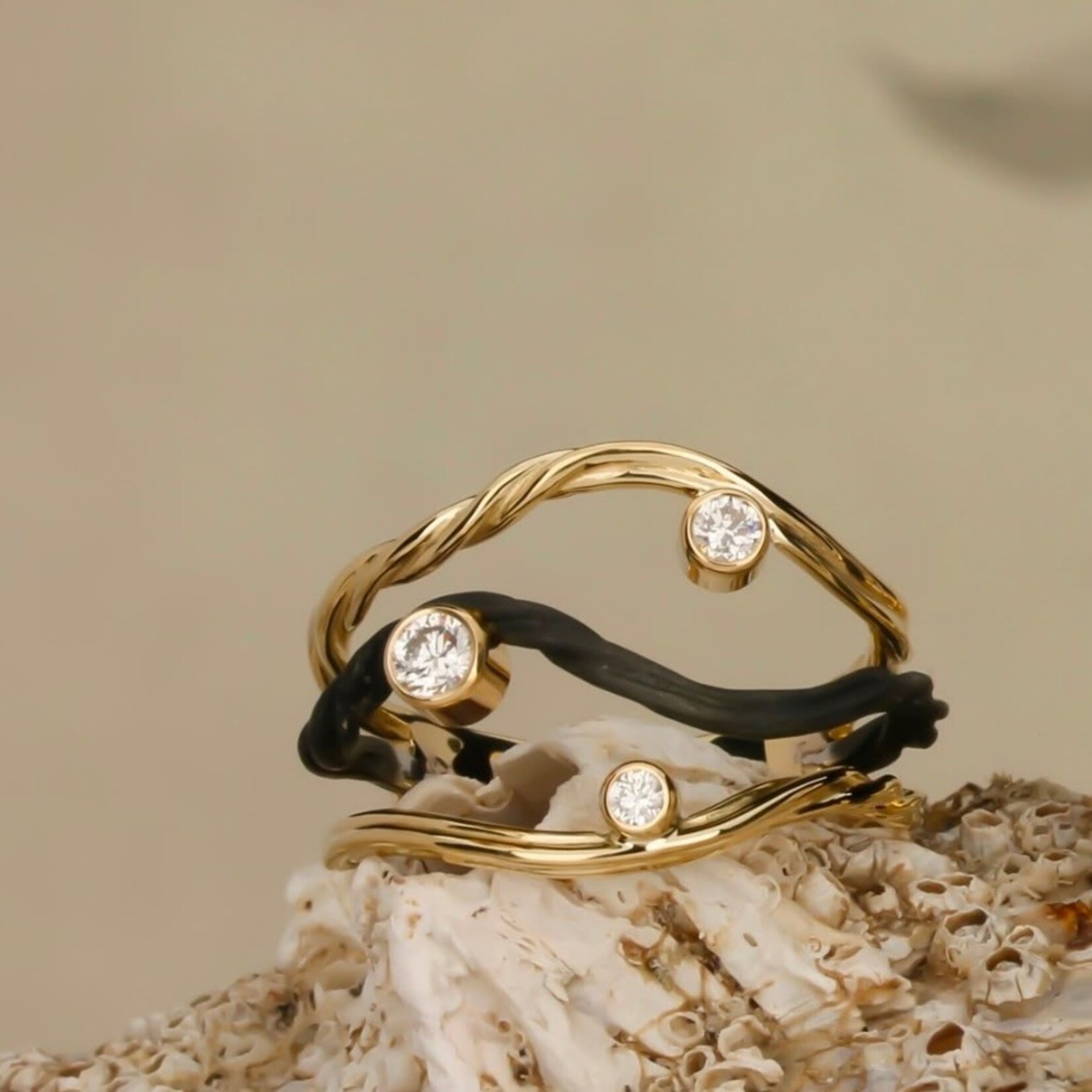 Sarah Graham Metalsmithing Clover Three Wire Ring With Diamonds