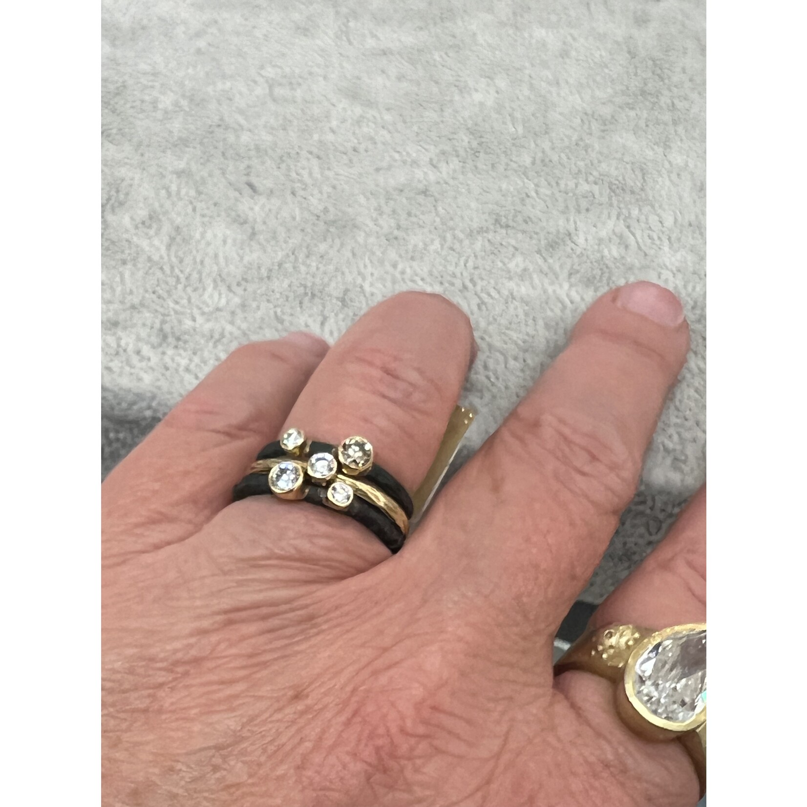 Sarah Graham Metalsmithing Pebble Stacking Ring with Cognac and White Diamonds