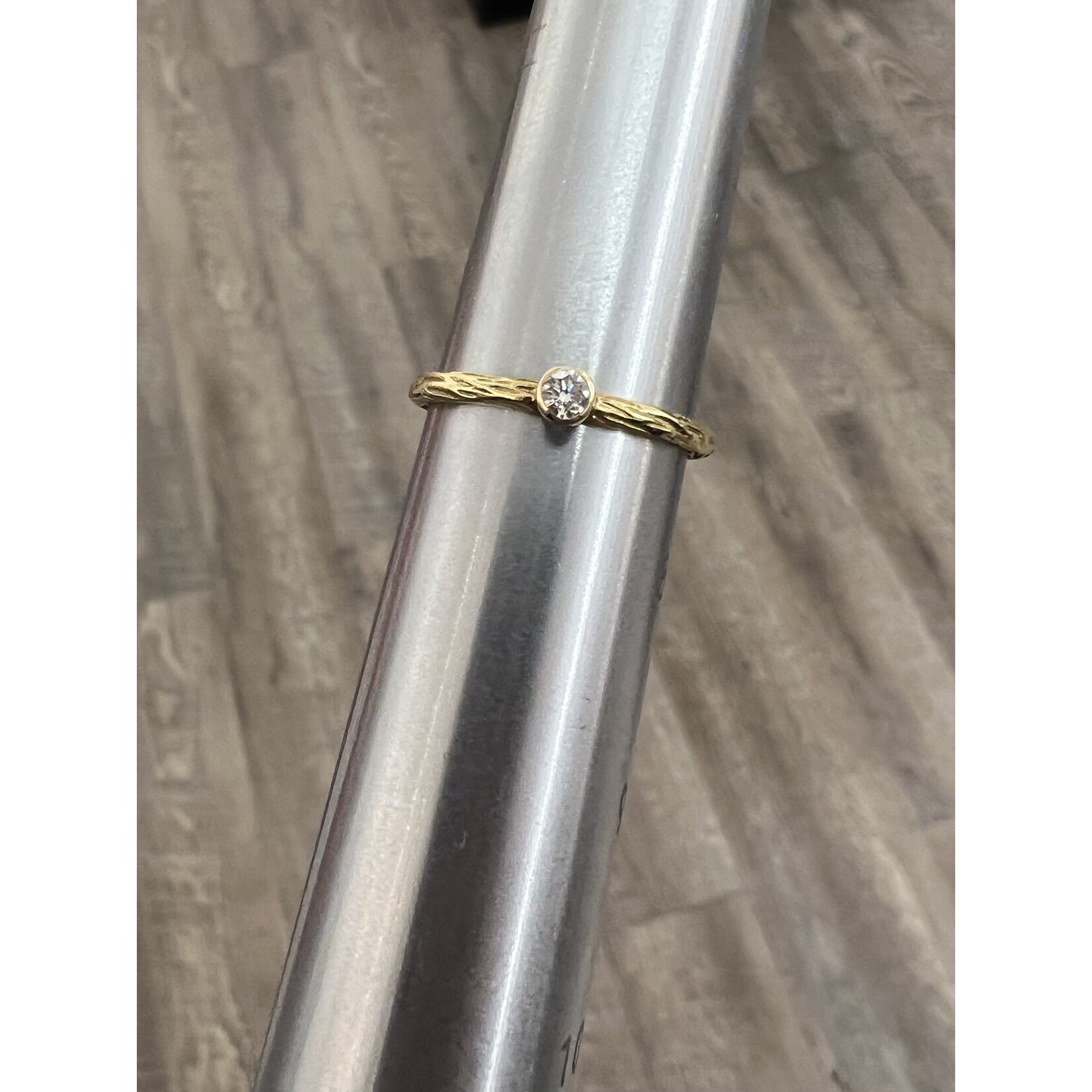 Sarah Graham Metalsmithing 18k Yellow Gold Pebble Stacking Ring with White Diamond