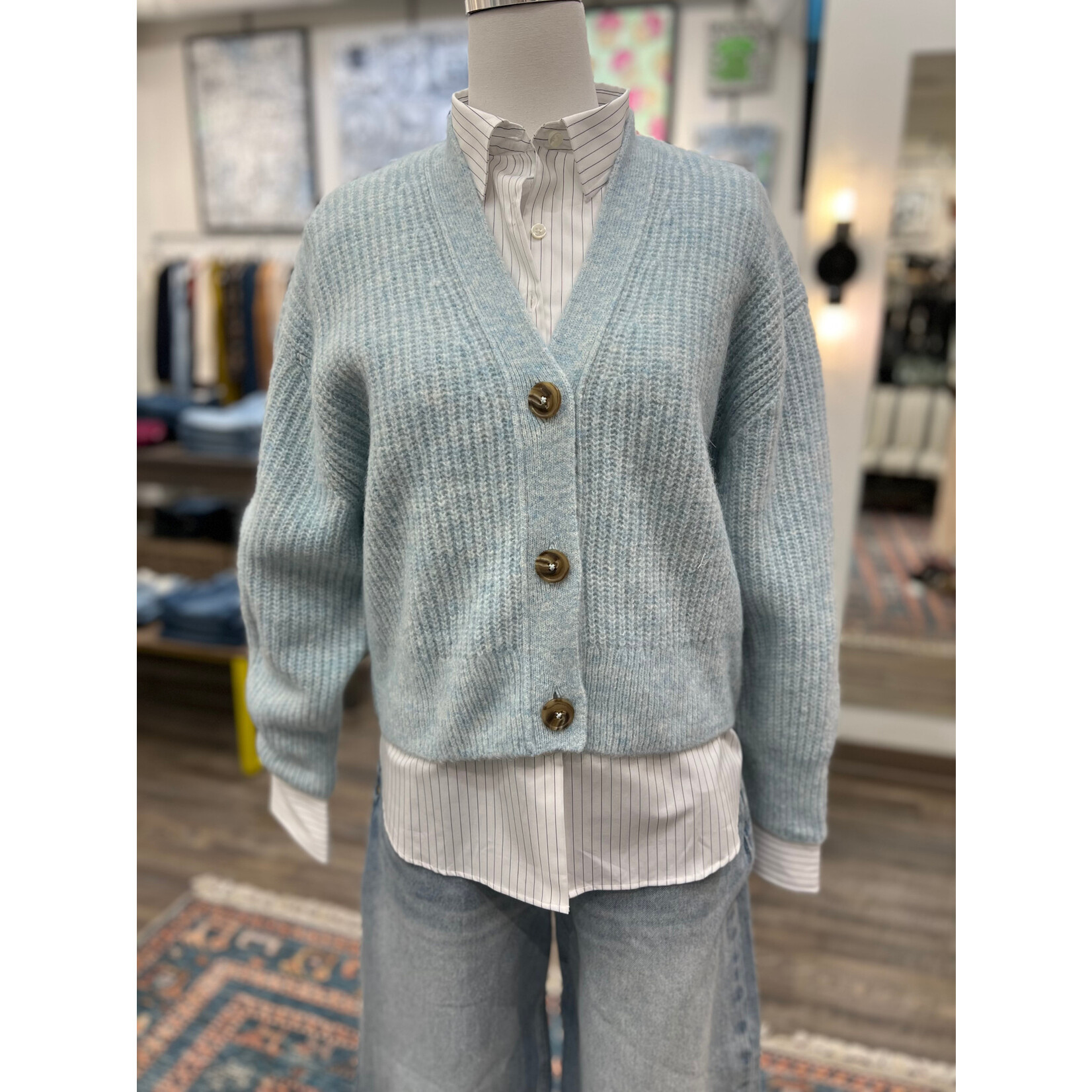 Closed V Cardigan Light Sky Blue