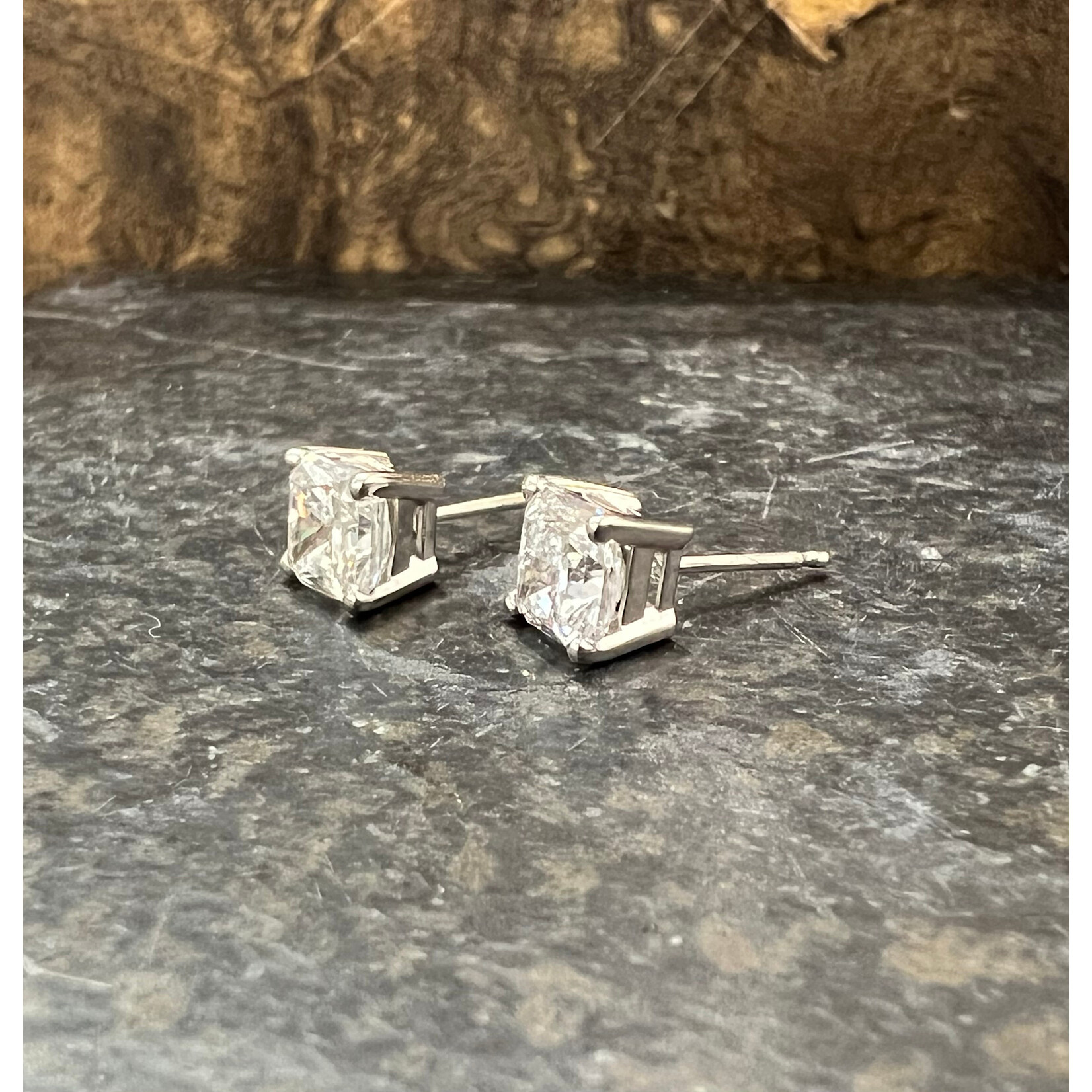 Perfect Jewel Heist 14k White Gold and Princess Cut Lab Diamond Stud Earrings 2.2ct