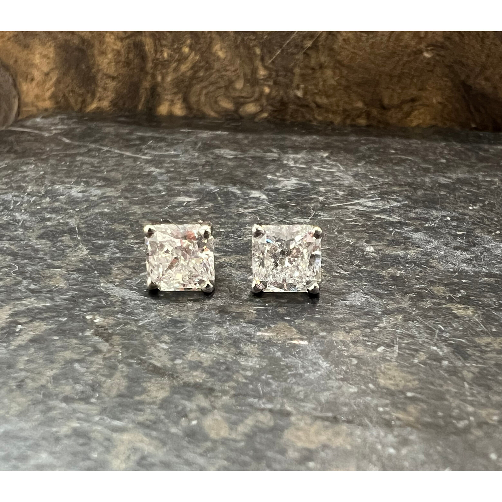 Perfect Jewel Heist 14k White Gold and Princess Cut Lab Diamond Stud Earrings 2.2ct