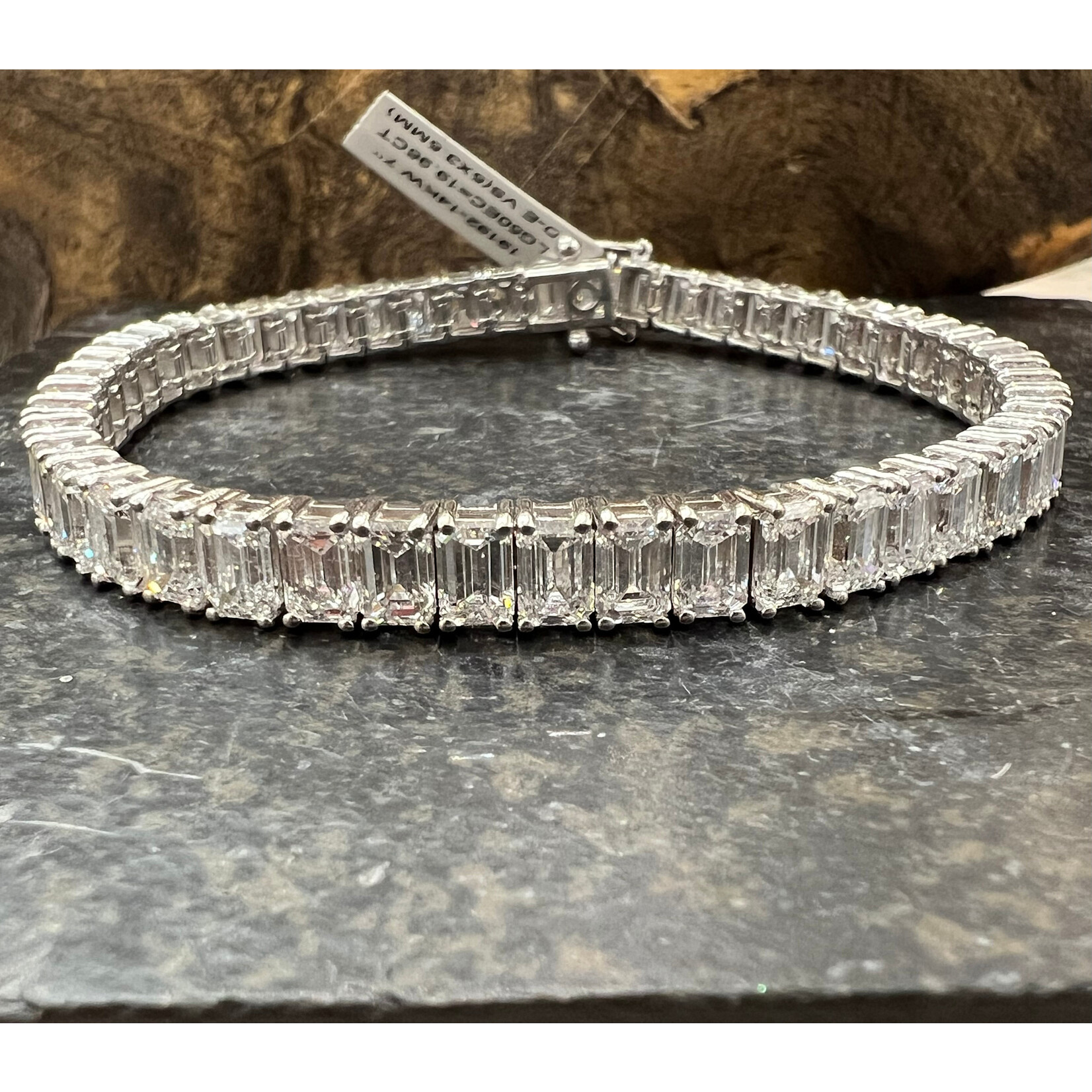 Perfect Jewel Heist 14k White Gold & Lab Diamond Emerald Cut Tennis Bracelet 19.96ct