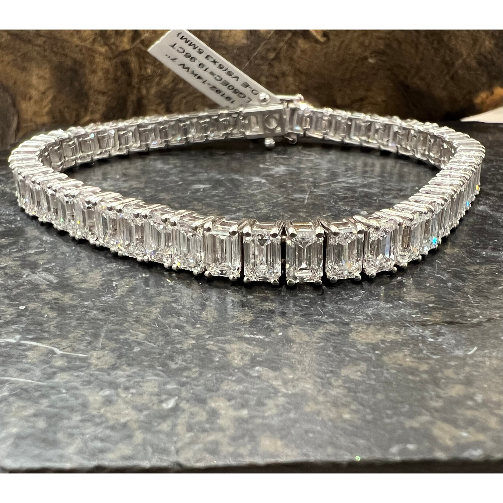 Perfect Jewel Heist 14k White Gold & Lab Diamond Emerald Cut Tennis Bracelet 19.96ct