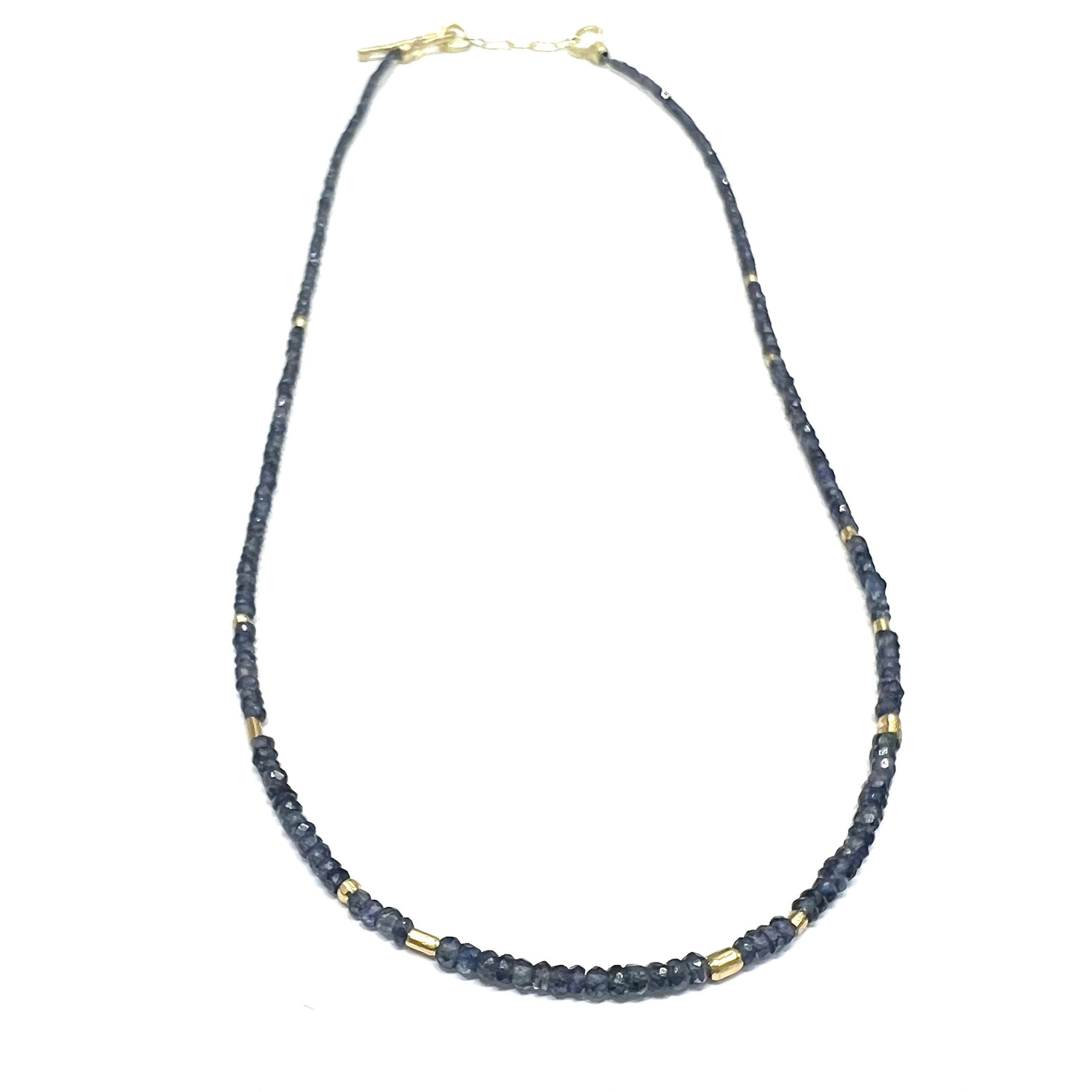 Sapphire and 18K Yellow Gold Beaded Necklace 16-17 inch