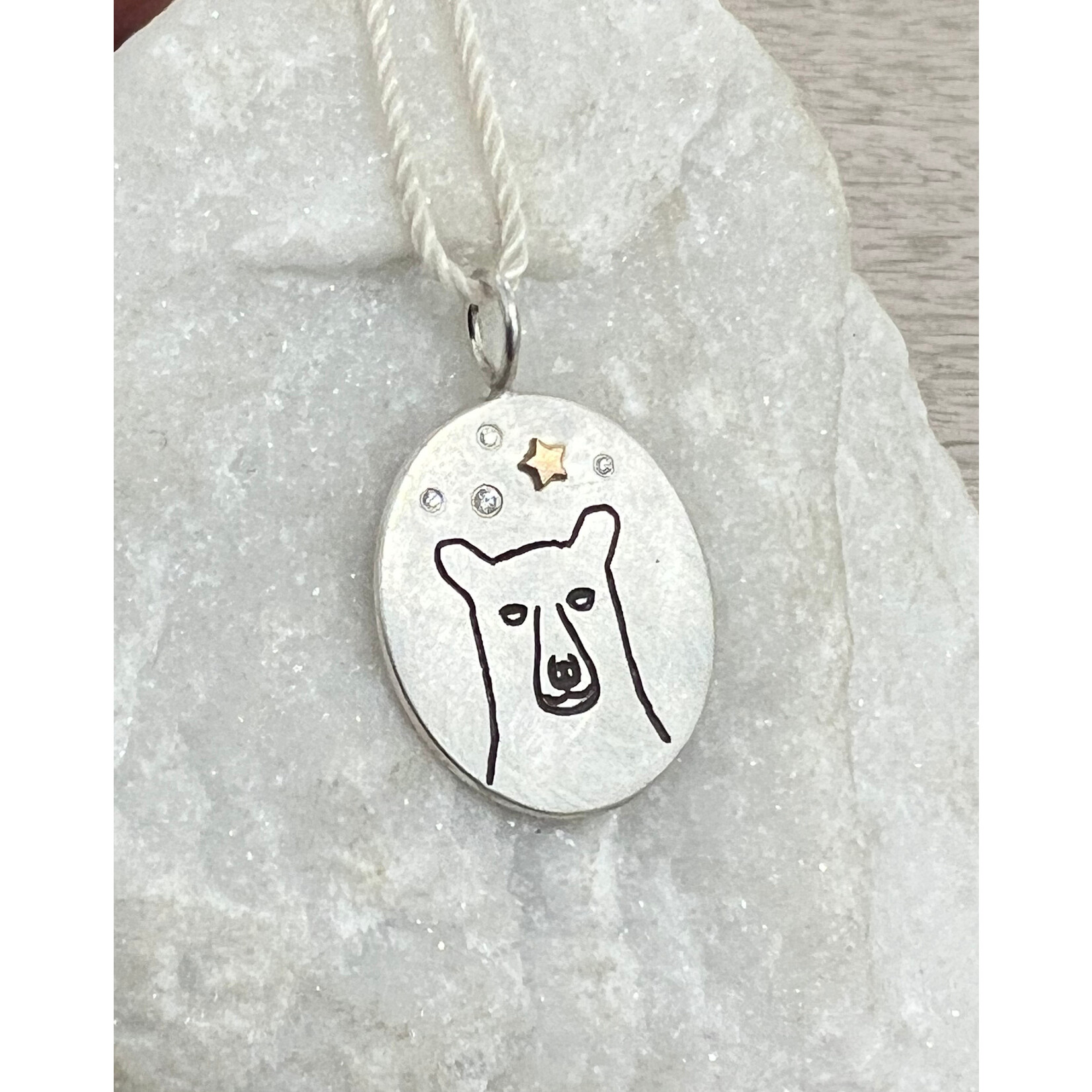 Heather Moore Kim Wyly Bear Oval Charm Pendant- Sterling Silver, 14k Gold, Diamonds