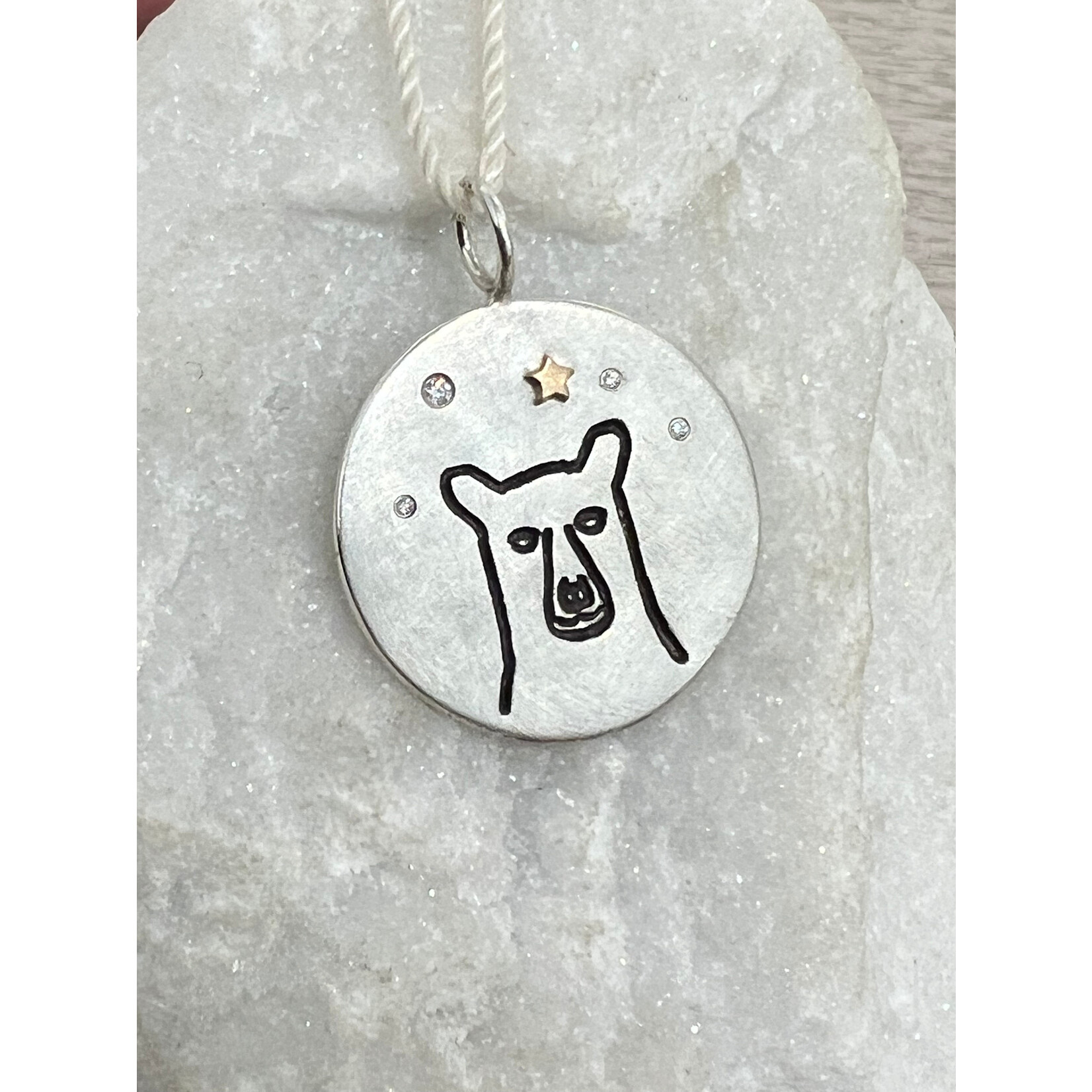 Heather Moore Kim Wyly Bear Round Charm Pendant - Sterling Silver, 14k Gold, and Diamonds