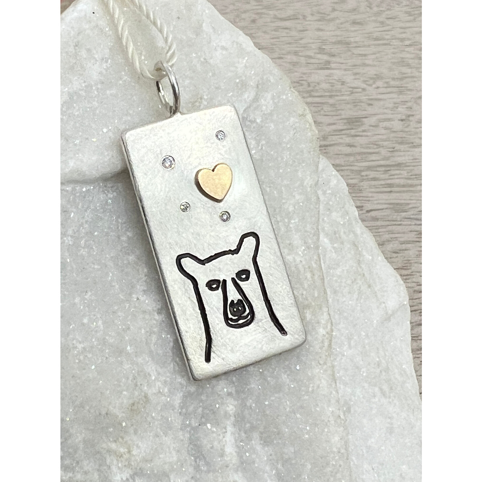 Heather Moore Kim Wyly Bear ID Tag Charm Pendant - Sterling Silver, 14k Gold, and Diamonds