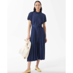 Beatrice Pleated and Hand-Embroidered Denim Dress