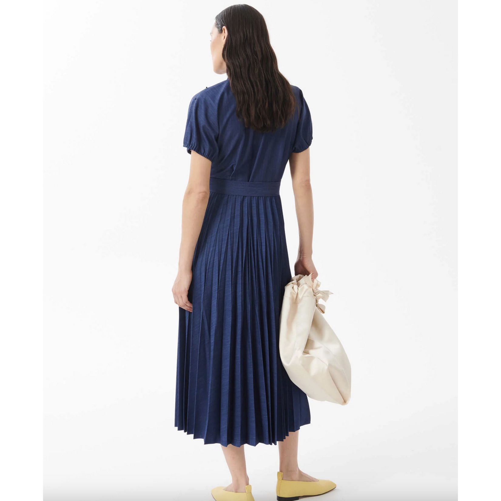 Beatrice Pleated and Hand-Embroidered Denim Dress