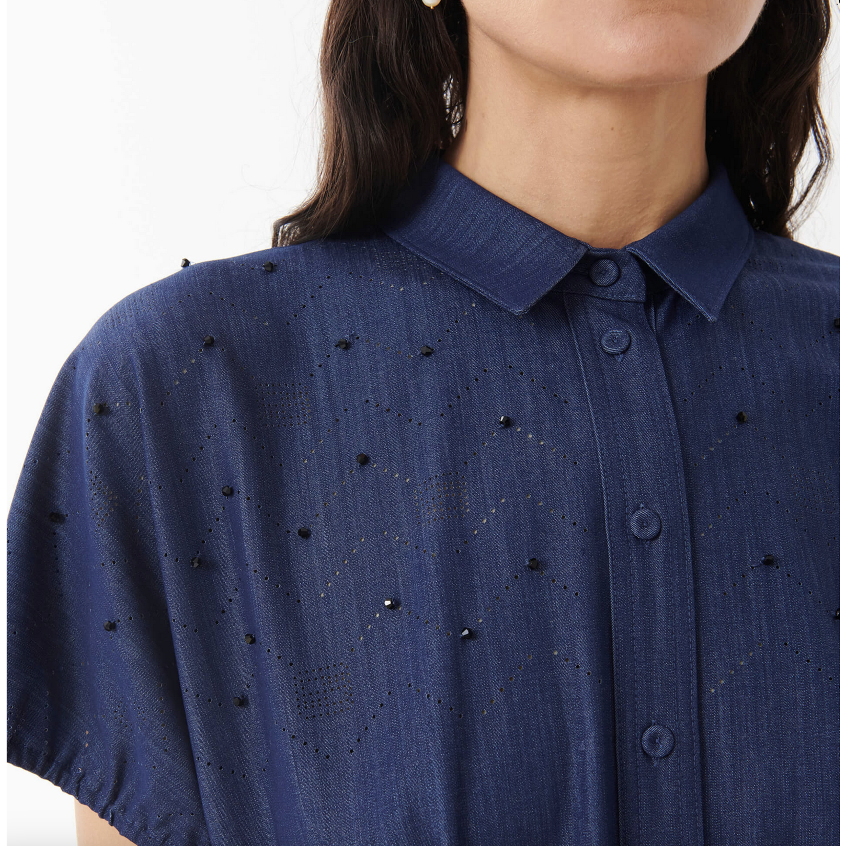 Beatrice Pleated and Hand-Embroidered Denim Dress