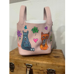 Kim Wyly Hand Painted Pink Leather Bucket Bag