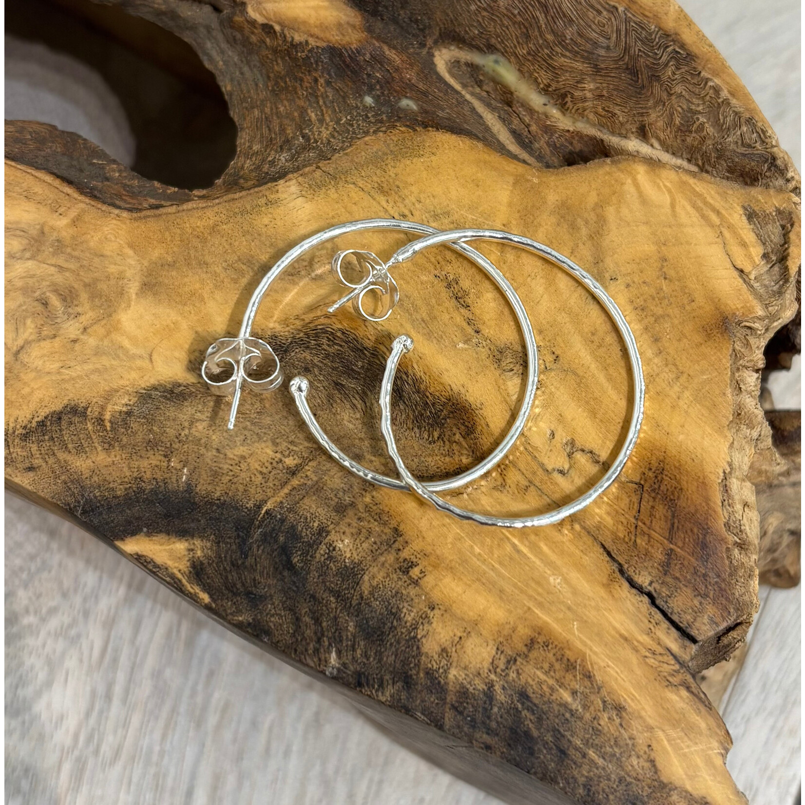DeNev Small Sterling Silver Soft Hammer Hoops