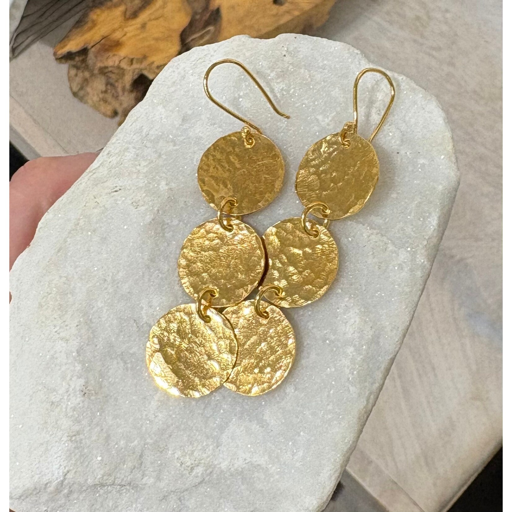 DeNev 3 Coin 18k Yellow Gold Vermeil Earrings