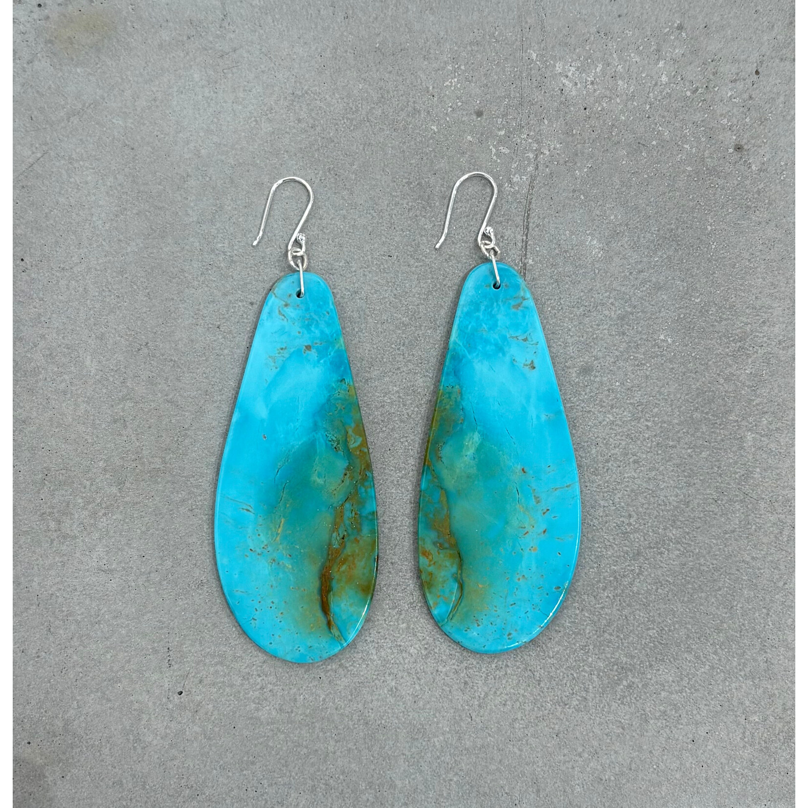DeNev XL Kingman Turquoise Slab Earrings on Sterling Silver Hardware