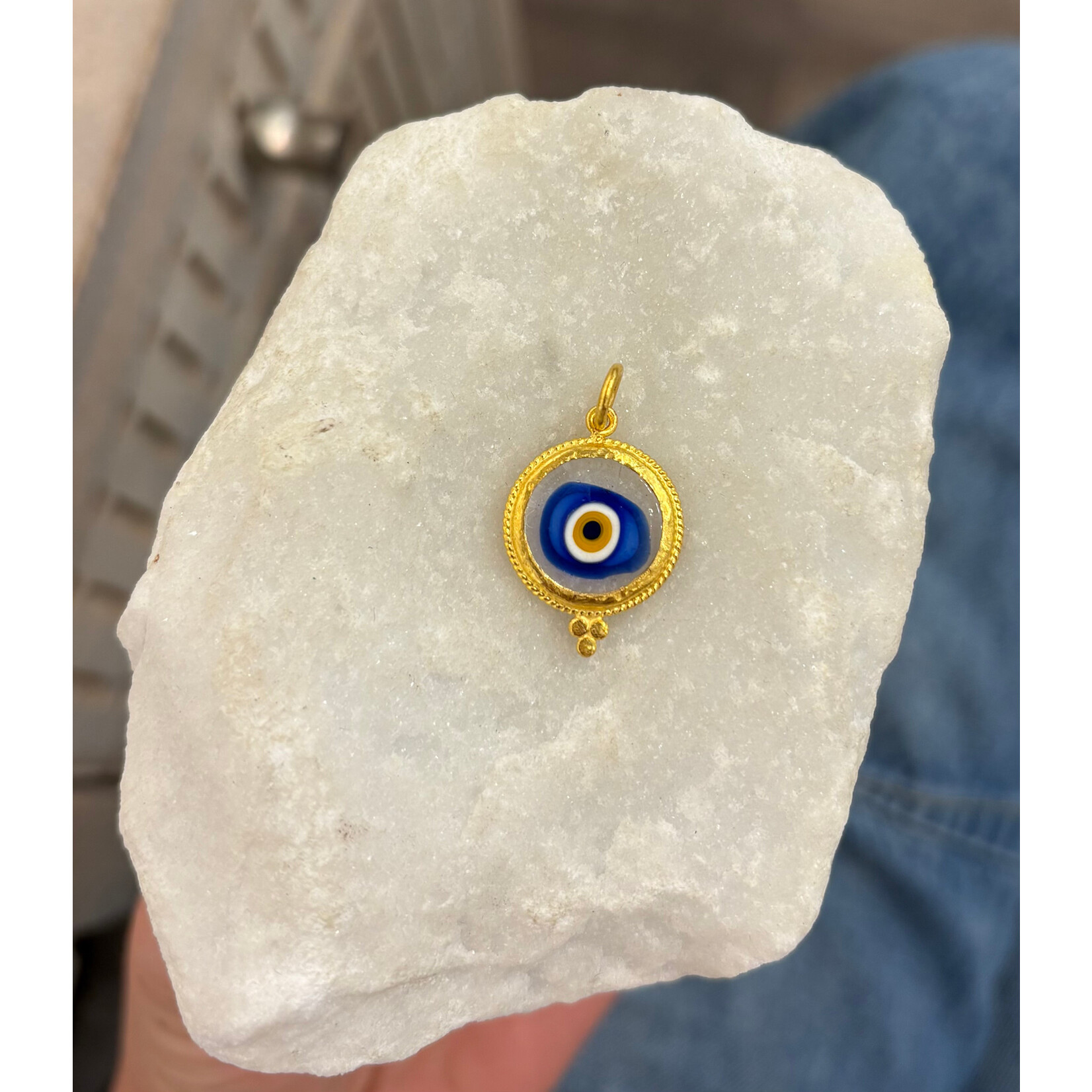 ARA Collection 24k Gold Blue Glass Evil Eye Pendant