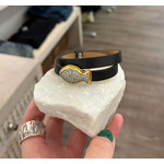 ARA Collection Black Leather, 24k Gold White Topaz Fish Bracelet