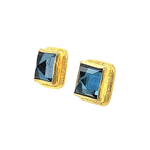 ARA Collection 24k Gold & Emerald Cut Blue Topaz Square Studs