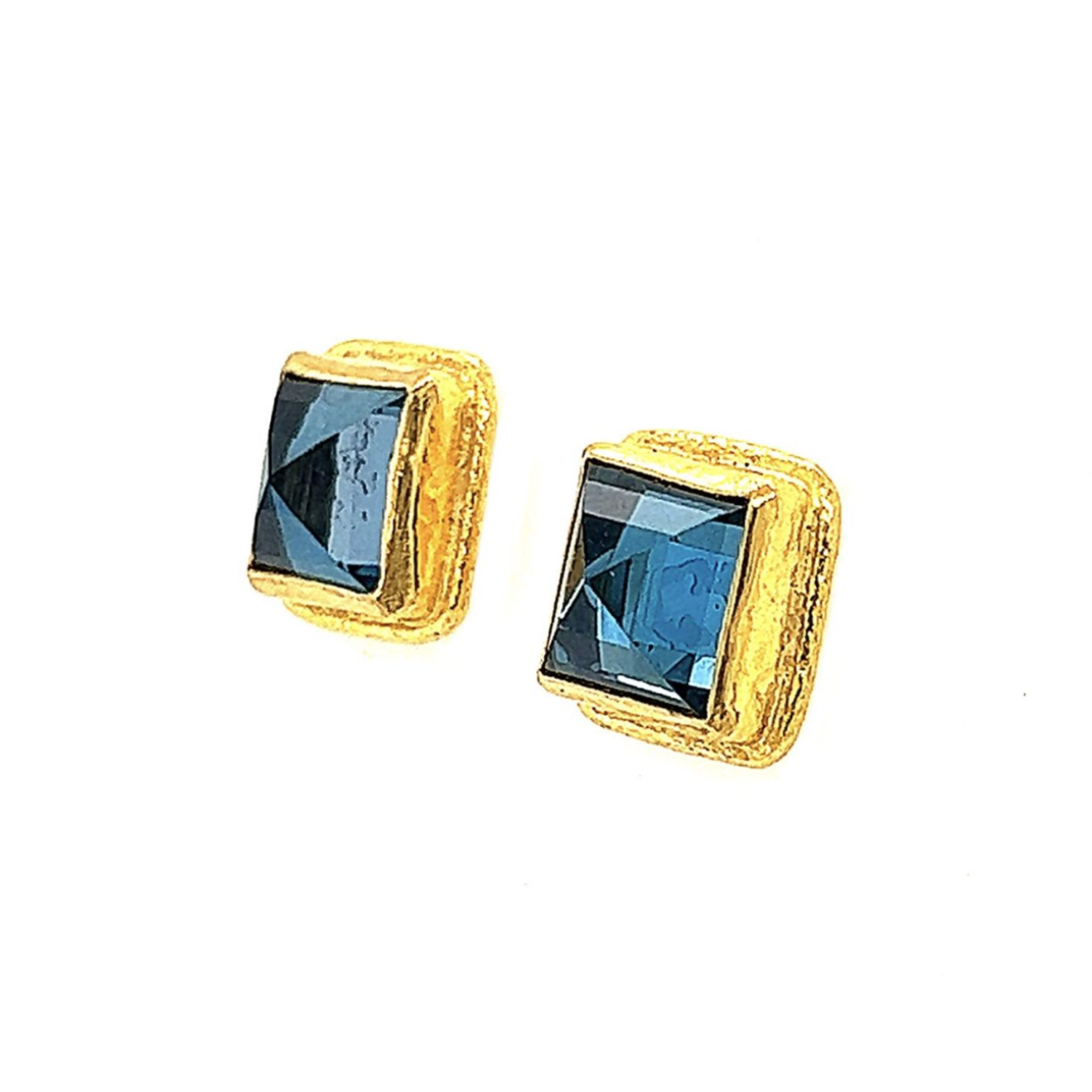ARA Collection 24k Gold & Emerald Cut Blue Topaz Square Studs
