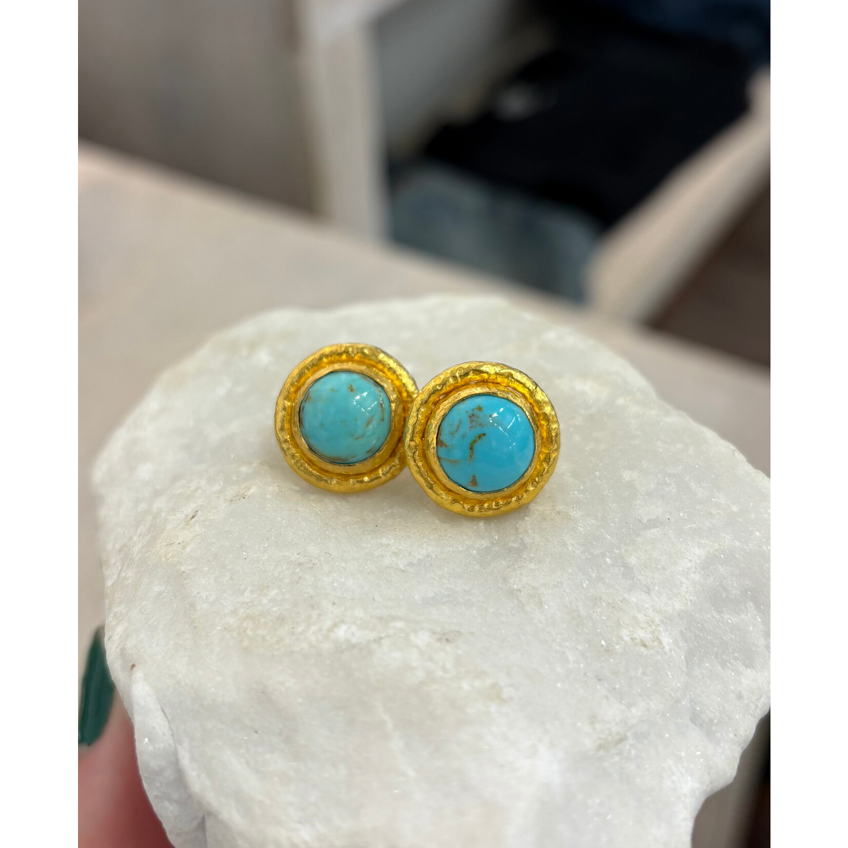 ARA Collection 24k Gold Large Round Turquoise Studs
