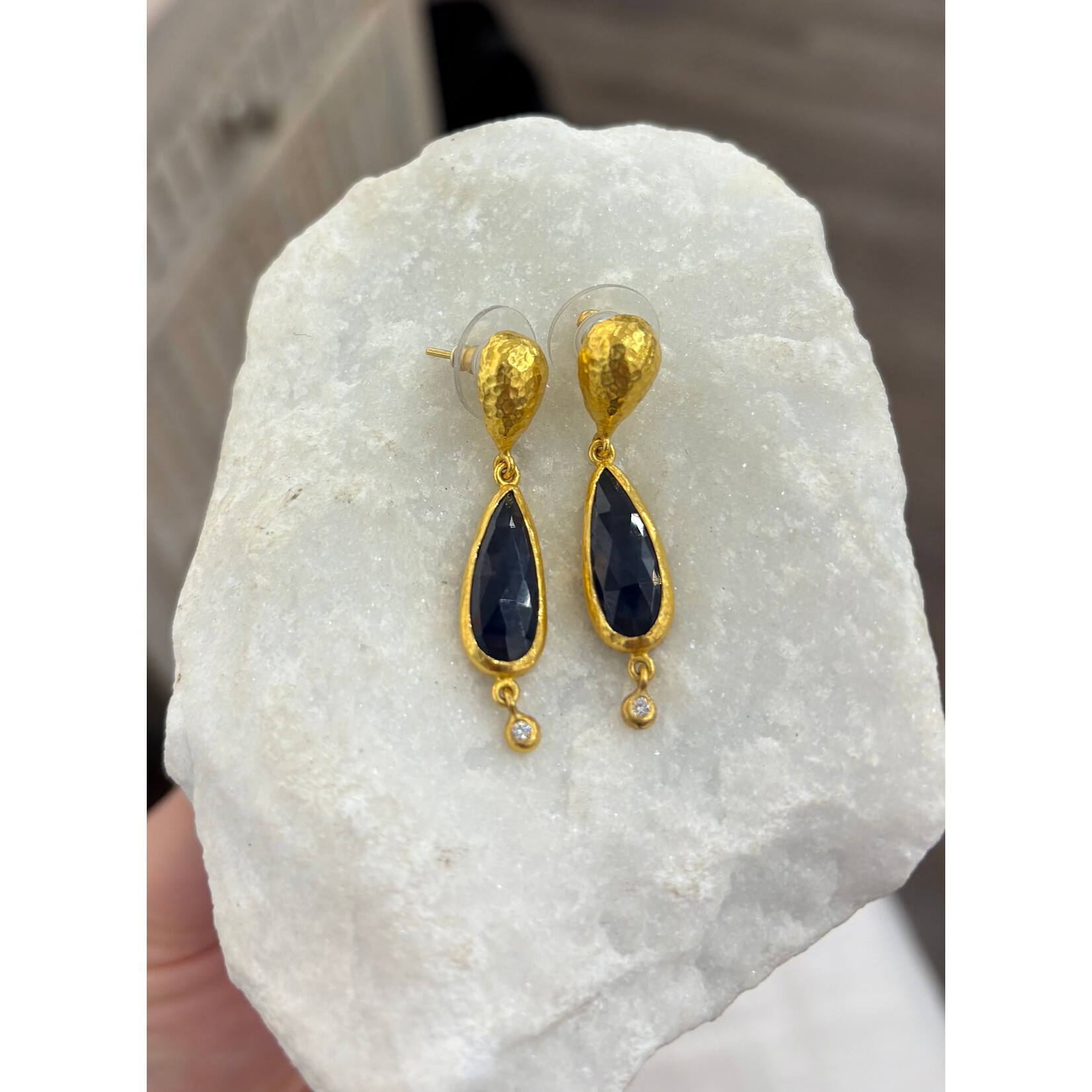 ARA Collection Rose Cut Sapphire on 24k Gold Drop Studs