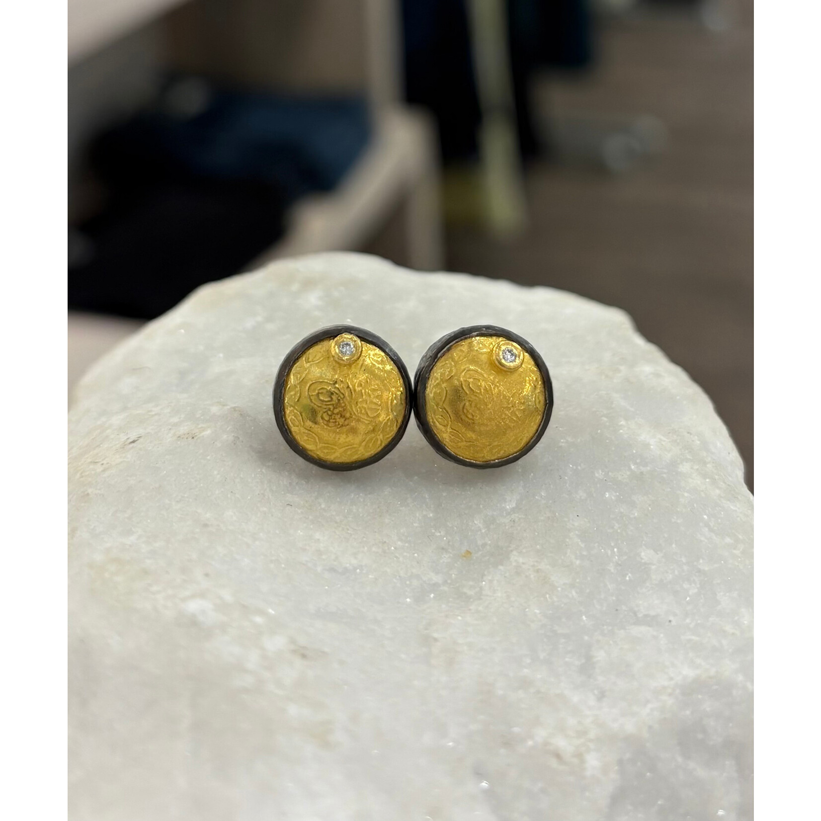 ARA Collection Small 24k Gold & Oxidized Silver Ottoman Coin Studs with Diamonds