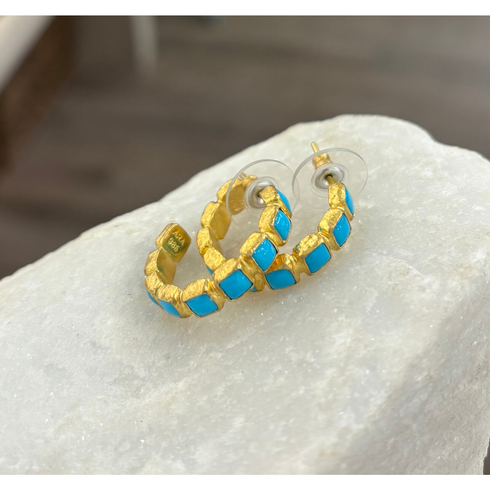 ARA Collection 24k Gold & Small Square Turquoise Hoops