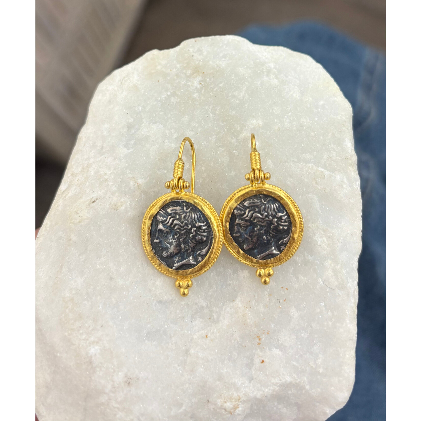 ARA Collection Replica Silver Coin Bezel in 24k Gold Earrings