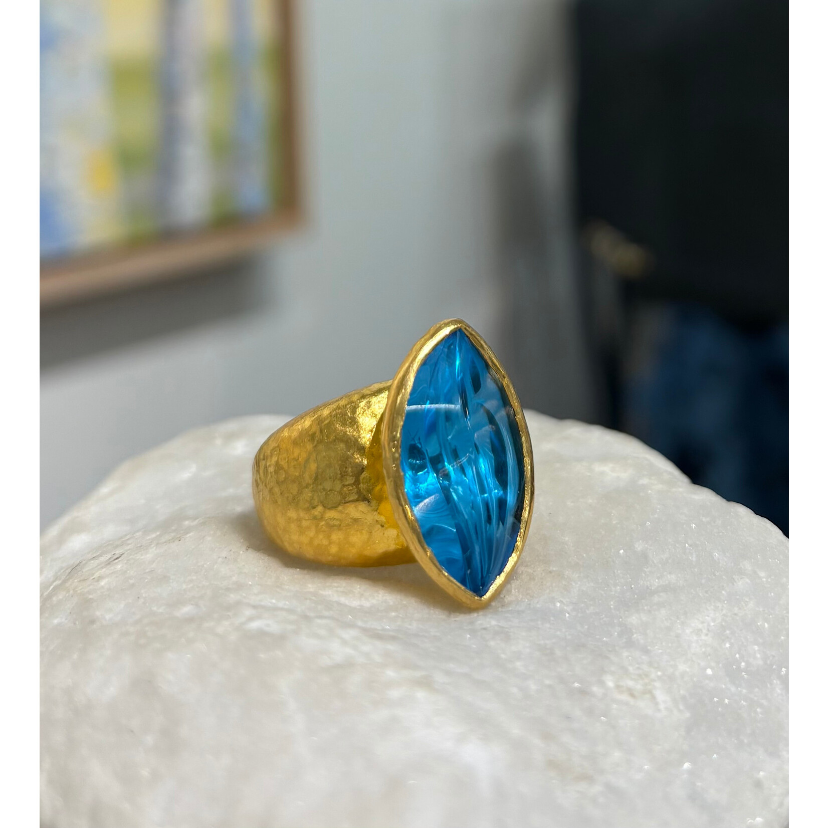 ARA Collection Marquise Shaped Fashion Cut Swiss Blue Topaz Ring in 24k Gold