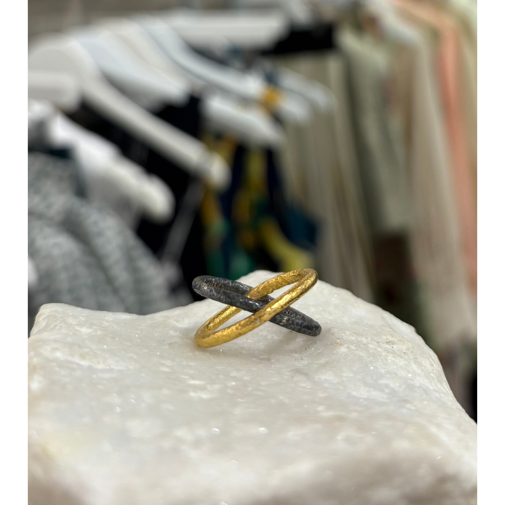 ARA Collection 24k Gold & Oxidized Silver X Ring