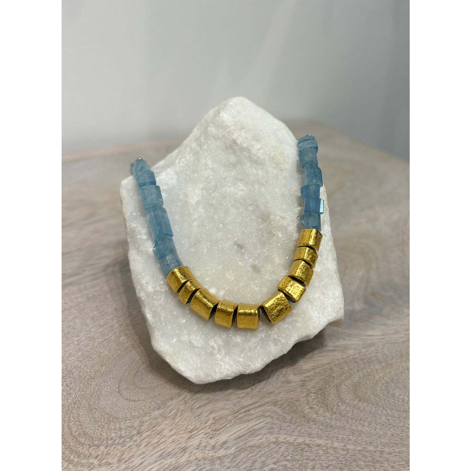 ARA Collection Triangular Aquamarine Necklace with Center 24k Gold
