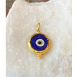 ARA Collection 24k Gold and Dark Blue Glass Evil Eye Pendant Charm - Small (5/8 inch wide)