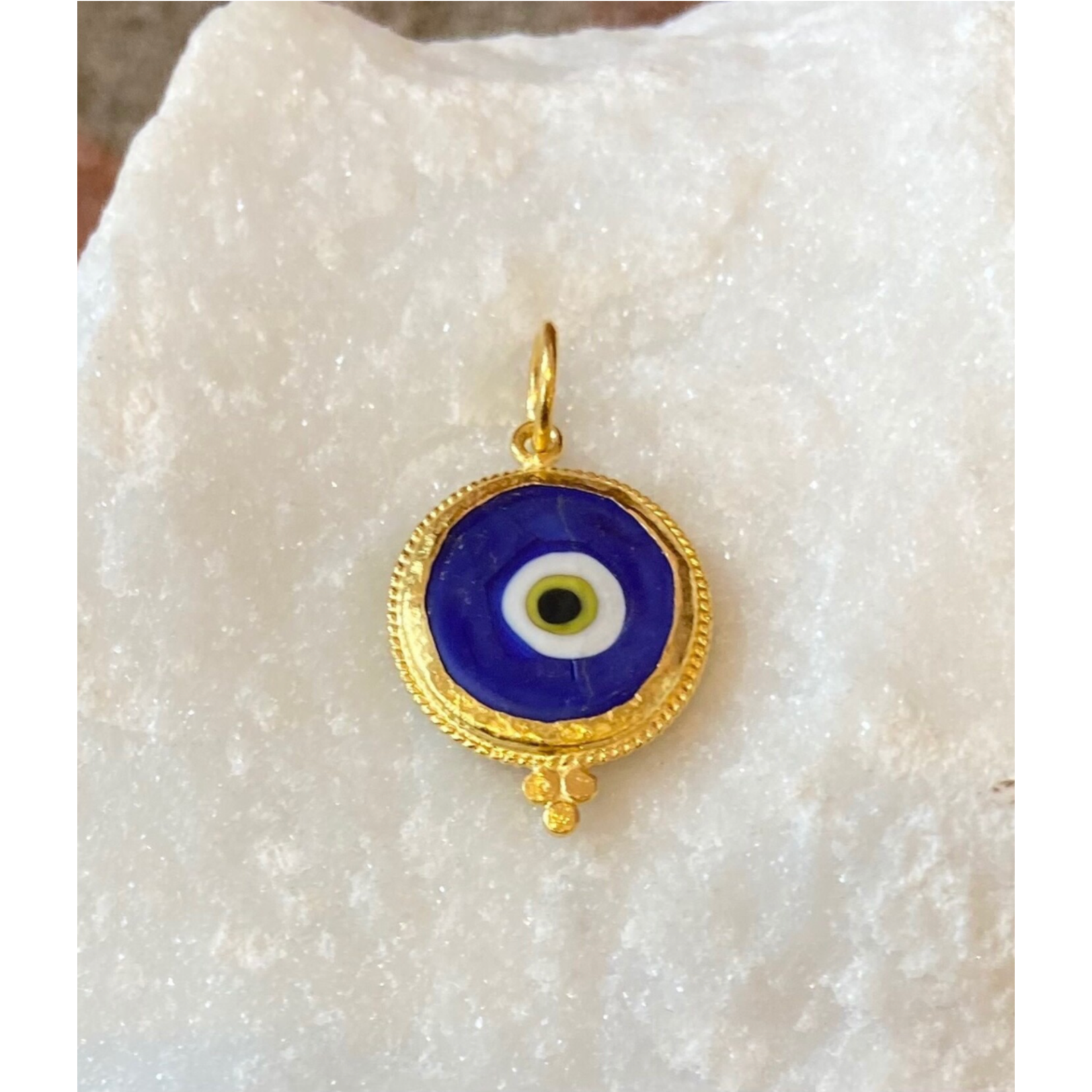 ARA Collection 24k Gold and Dark Blue Glass Evil Eye Pendant Charm - Small (5/8 inch wide)