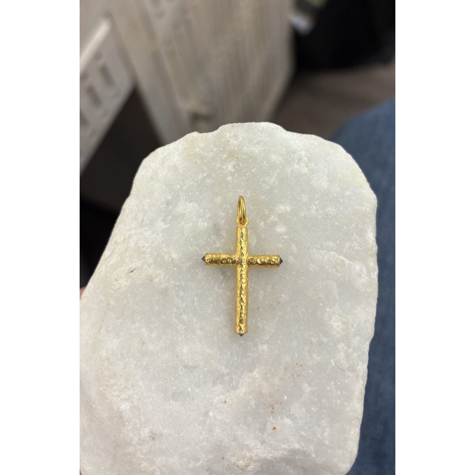 ARA Collection Small Rounded 24k Gold Cross Pendant with Black Spinel Ends