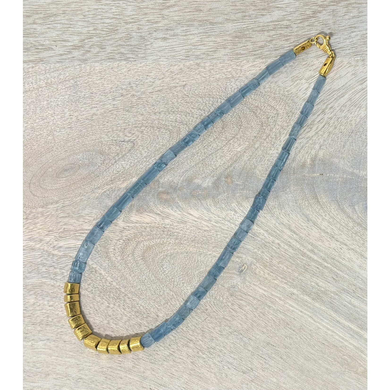 ARA Collection Triangular Aquamarine Necklace with Center 24k Gold