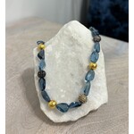 ARA Collection Tumbled London Blue Topaz, 24k Gold & Pave Ball Necklace