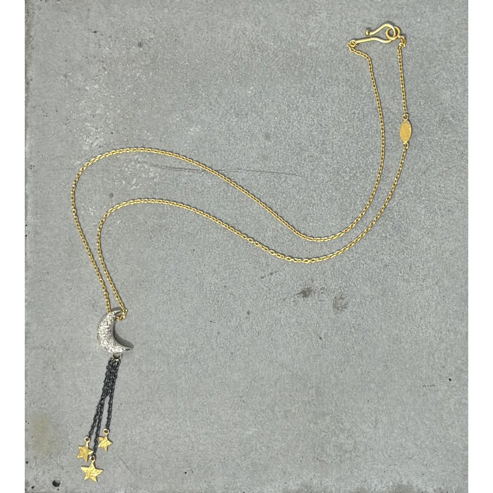 ARA Collection 24k Gold, Oxidized Silver, & Diamond Stars and Moon Necklace