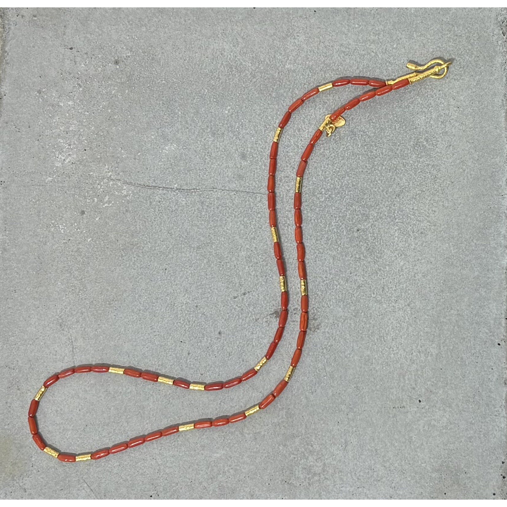 ARA Collection Red Coral & 24k Gold Tube Necklace
