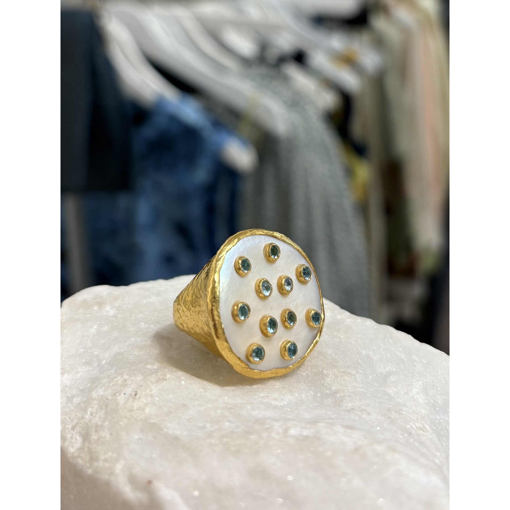ARA Collection Large Freshwater Pearl w/ Blue Topaz Ring in 24k Gold